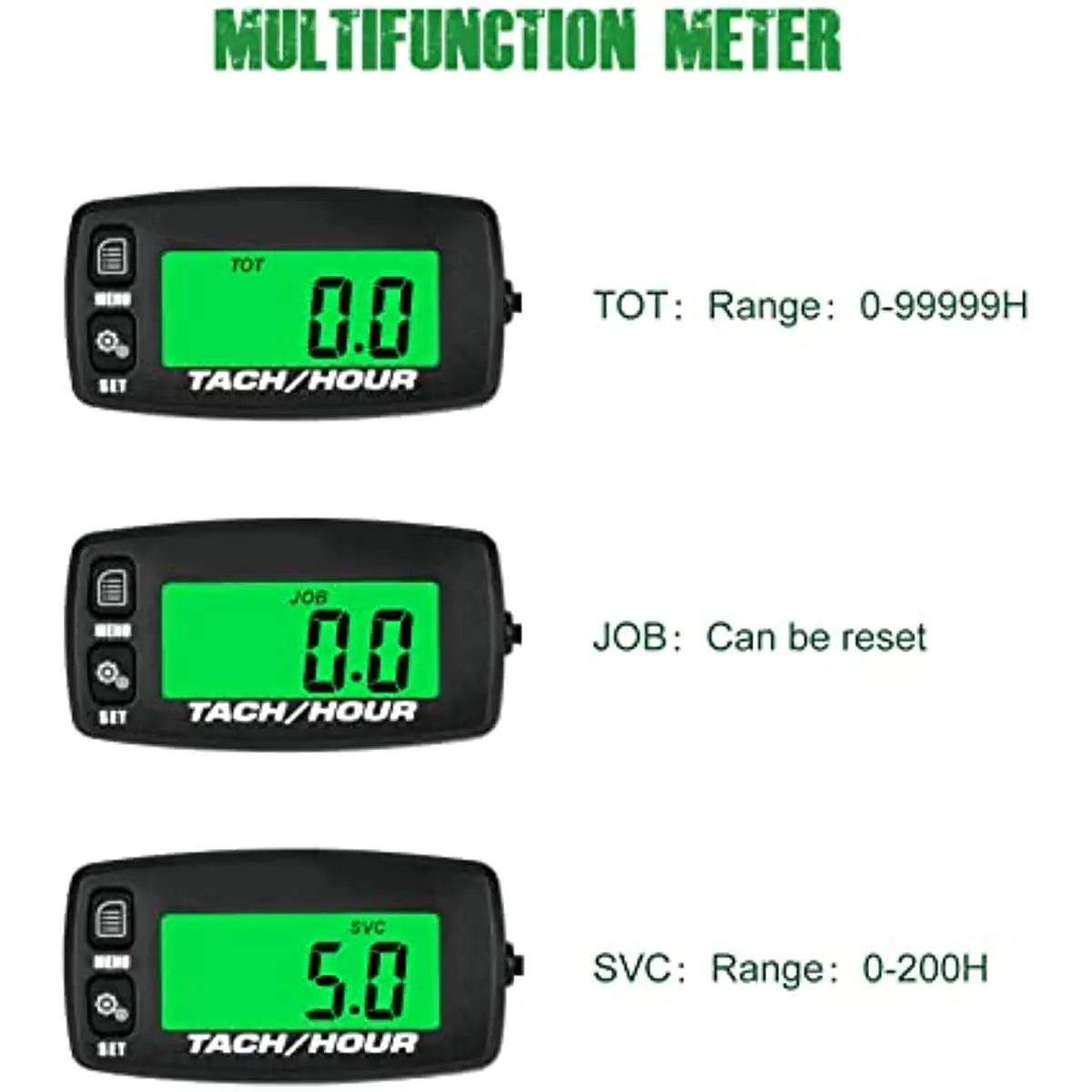 Digital Backlit Tachometer Maintenance Hours Meter Replacement Battery for Lawn Compress Leaf Blower Chainsaw Snow Blower