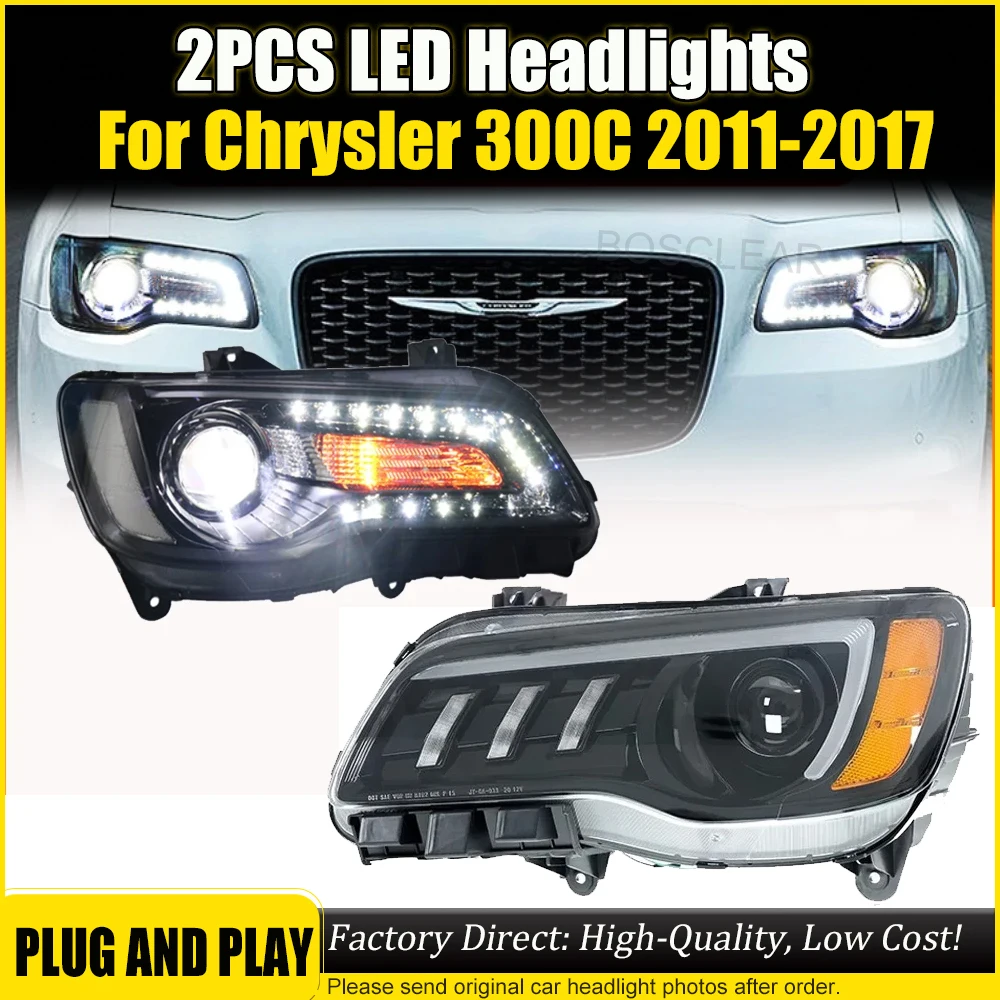 

2 PC LED Headlight For Chrysler 300C Headlights 2011 2012 13-2017 300C Head lamp LED Dual Projector Head Lamp Drl Dynamic Signal