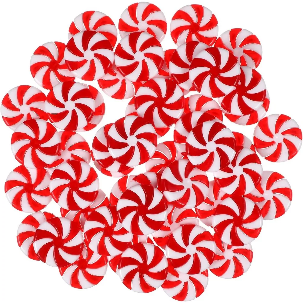 50 Uds. De adornos navideños de bastón de caramelo acrílico rojo y blanco, decoraciones de menta pimienta de 0,98 pulgadas para árbol de Navidad, Par de vacaciones DIY