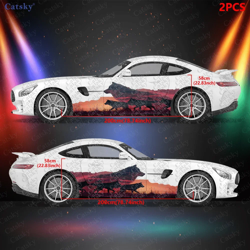 2pcs Double-Image Wolf Car Side Decals, Self-Adhesive PVC Waterproof & Scratch-Resistant Stickers, Universal Car Accessory Gift