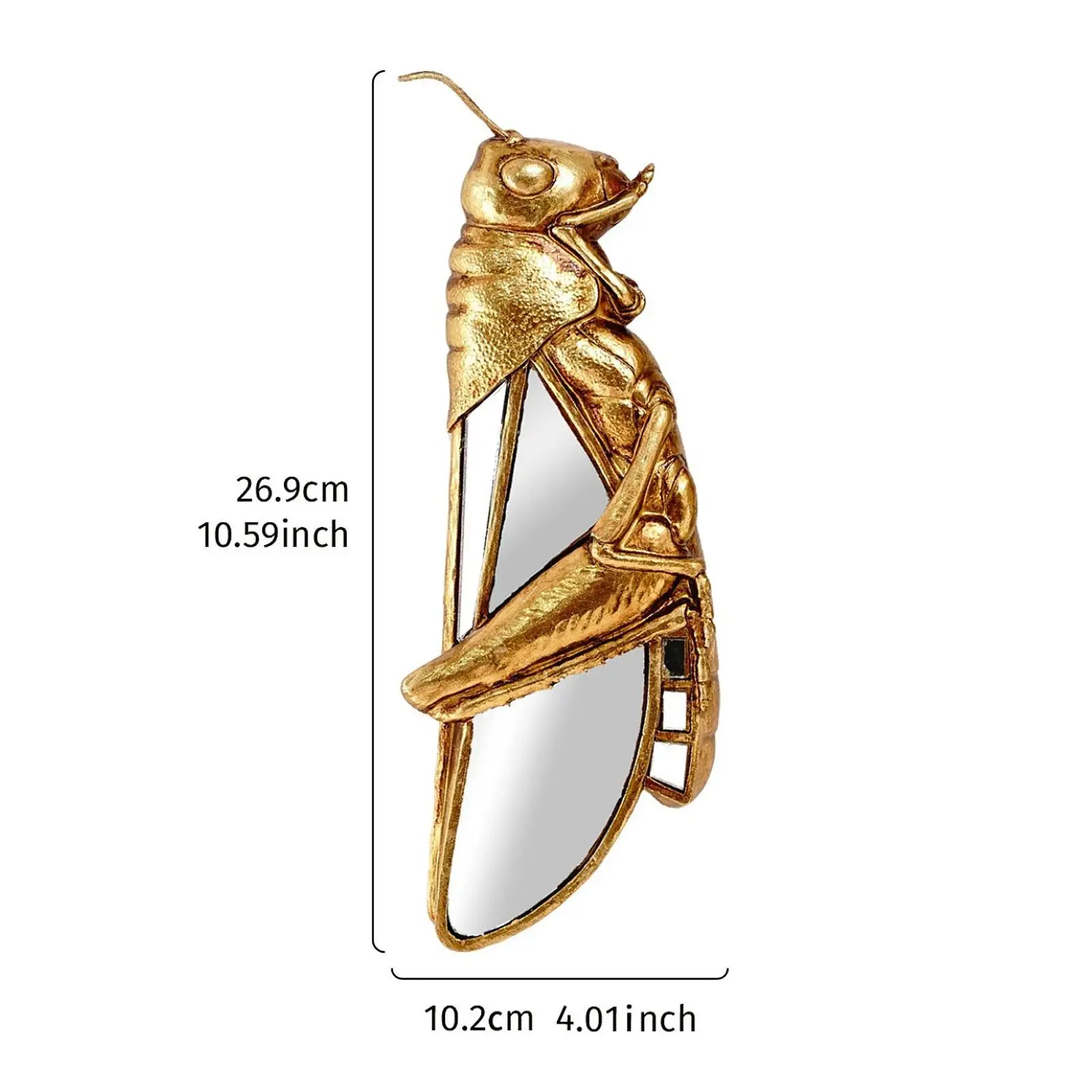 Golden Resin Locust Wall Art with Mirror Finish Modern Sculpture Wall Hanging for Living Room and Entryway
