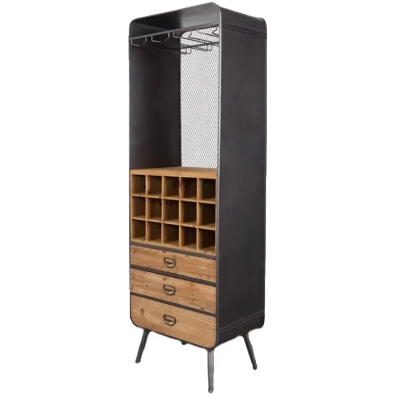 American retro solid wood industrial wine cabinet locker goblet upside down household small wine rack KTV bar wine cabinet.
