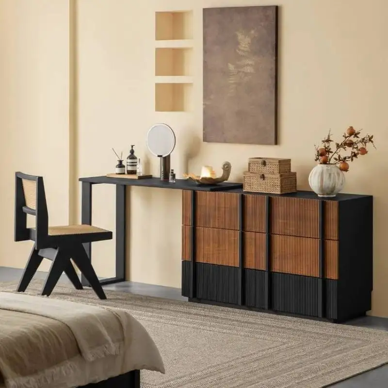 Decorations Brown Makeup Vanity Desk Wood Sturdy Black Drawer Makeup Vanity Desk Modern Vintage Kaptafel Furniture For Home