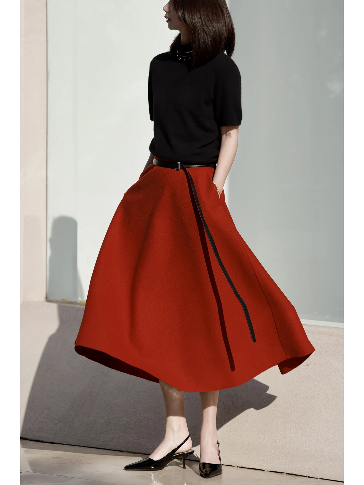 

Женская юбка FANNIU: Новинка ранней весны, праздничная коллекция, красная, из утолщенной шерсти, А-силуэт, с широким подолом, свободная, фасон «зонтик»