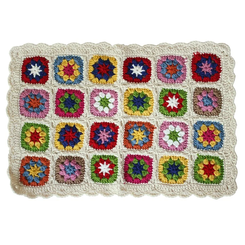 

B49B-Handmade Knitted Crochet Crochet Yarn Mat Grandma Daisy Country Style Decorative Tablecloth Home Decor Accessories