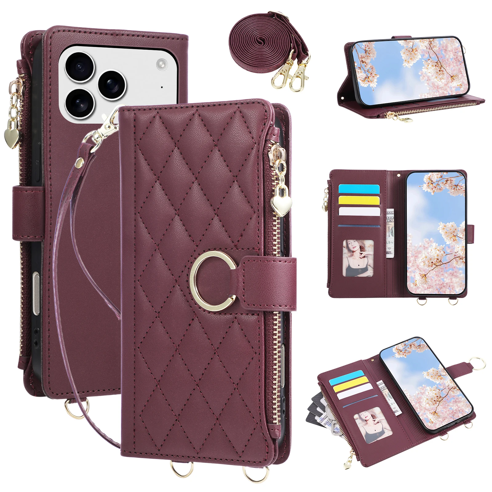 Multi 4 Cards Crossbody Leather Zipper Wallet Case For Samsung Galaxy Buddy 5 3 2 Wide 6 A Quantum 4 Jump 5G Lanyard Flip Cover