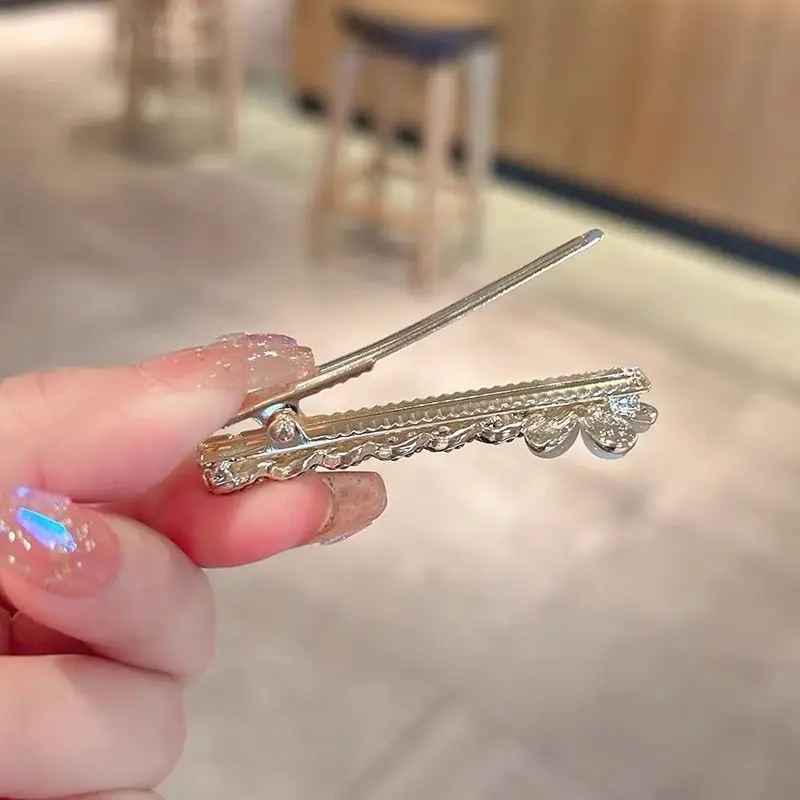 Маленькая и изысканная заколка в виде утконоса с цветком кошачьего глаза, роскошная и высококачественная прямая заколка со стразами, заколка для волос с боковой челкой для женщин