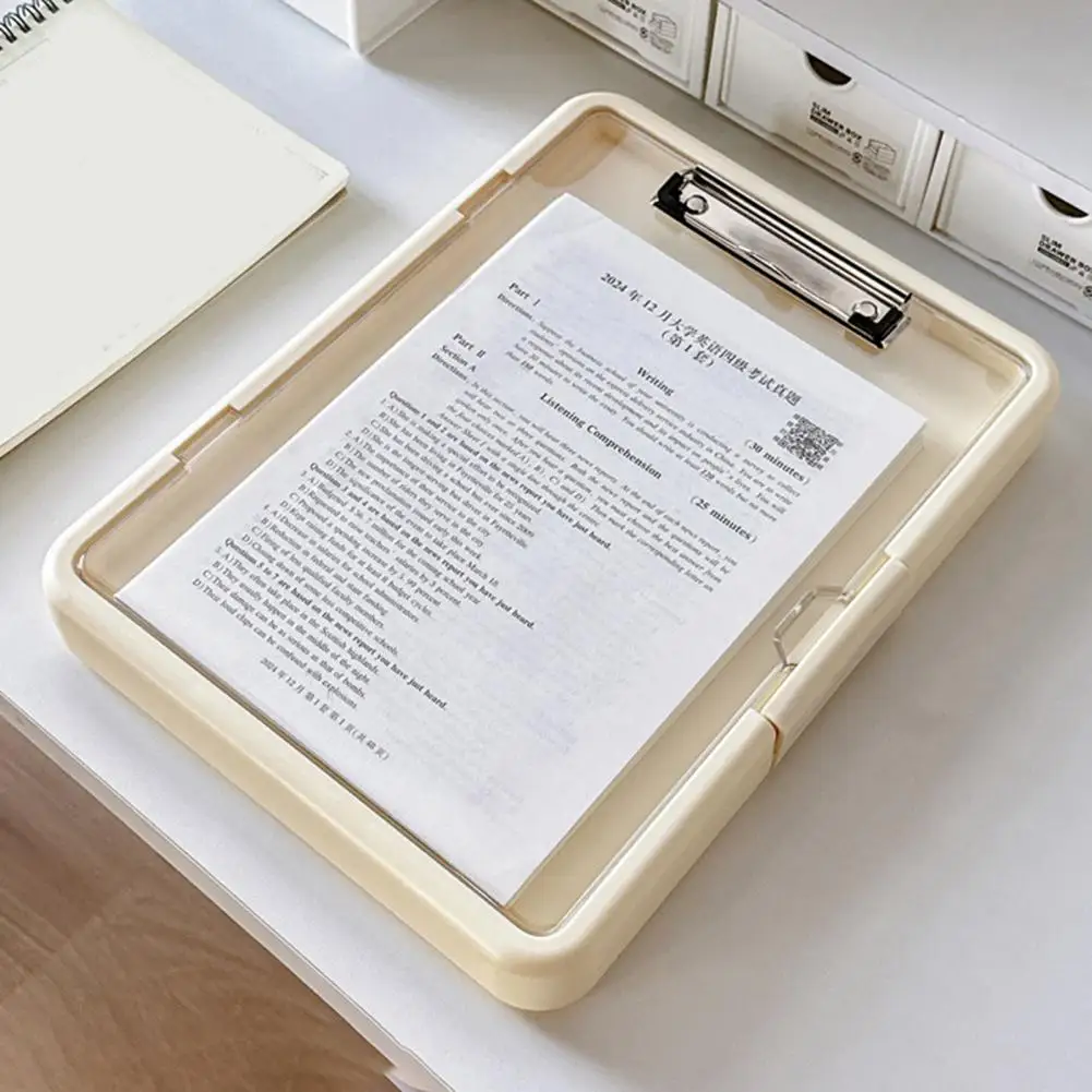Multi-Function Exam Folder with Clip A4 Document Organizer Transparent Waterproof Writing Board Portable Students File Folder