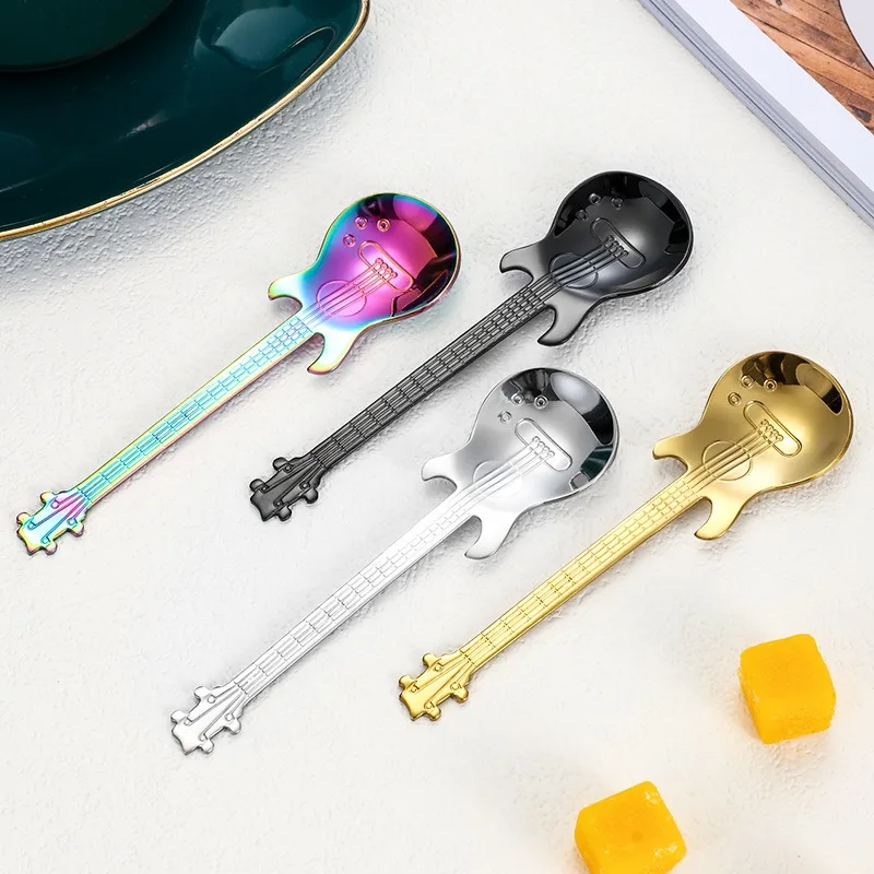 Homeware Stainless Steel 304 Bass Guitar Spoon Pretty Spoon Dessert Spoon Coffee Spoon Stirring Spoon Ice Bar Music Bar Spoon