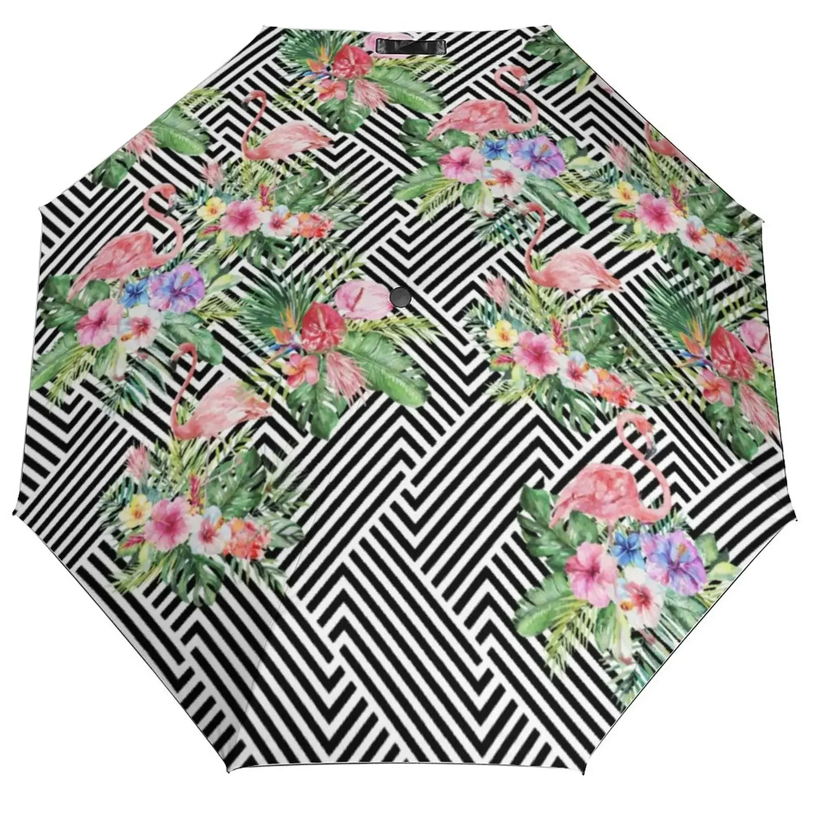 

Cartoon Flamingo 3 Fold Manual Umbrella Heart Print Sun and Rain Umbrella Windproof Portable Umbrellas for Male Female