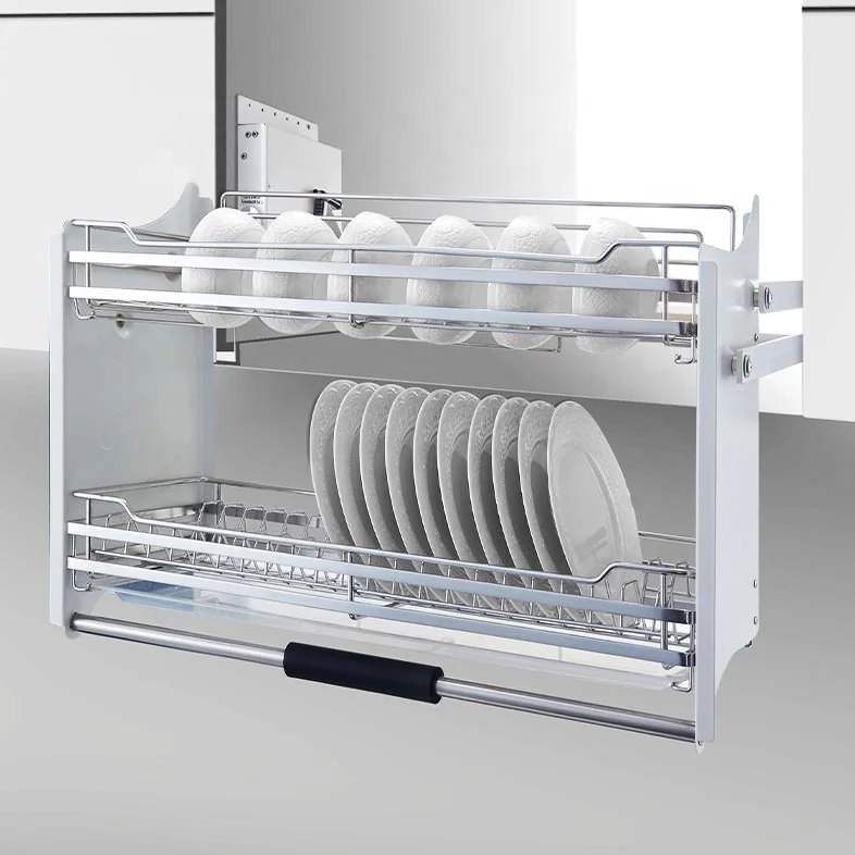 

Stainless Steel Dish&Bowl Lifting Pull-out Basket Shelf Organizer Cabinet Kitchen Tableware Storage Shelf Pull Down Basket