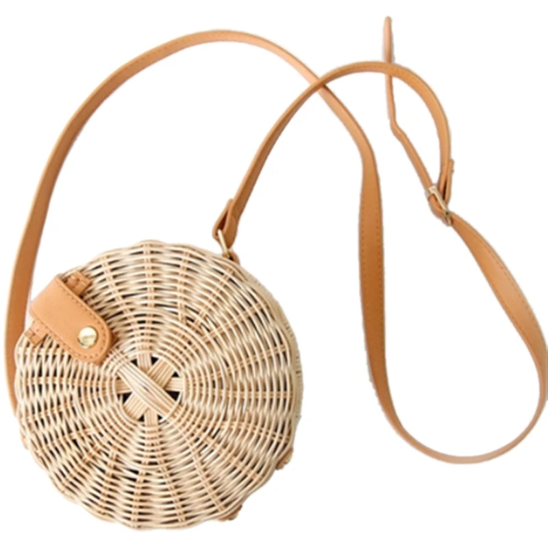 New Women Straw Bag Bohemian Bali Round Straw Rattan Bag Wicker Circle Beach Handbag Handmade Kintted Shoulder