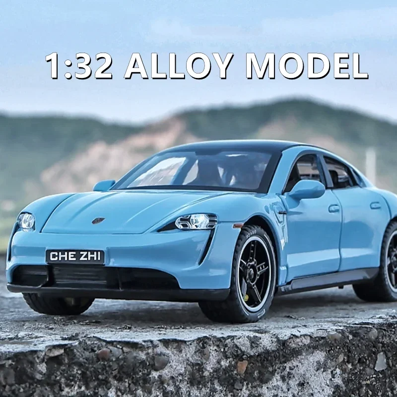 

1:32 Taycan New Energy Vehicles, литье под давлением из сплава и игрушечные транспортные средства, металлическая игрушечная модель автомобиля, коллекция звуков и света, игрушка