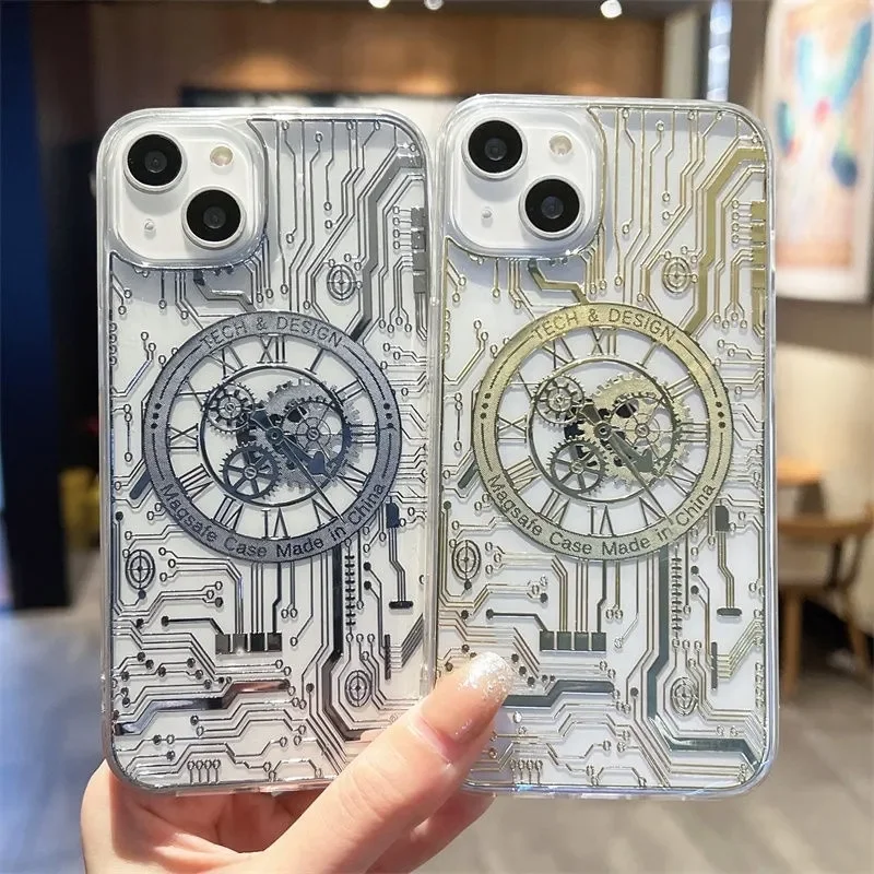 Mechanical Watch Cyberpunk Mecha Style For iPhone Case 16 15 14 13 12 11 Pro XR XS Max 7 8 Plus Soft Phone Y2K INS Cool Cover