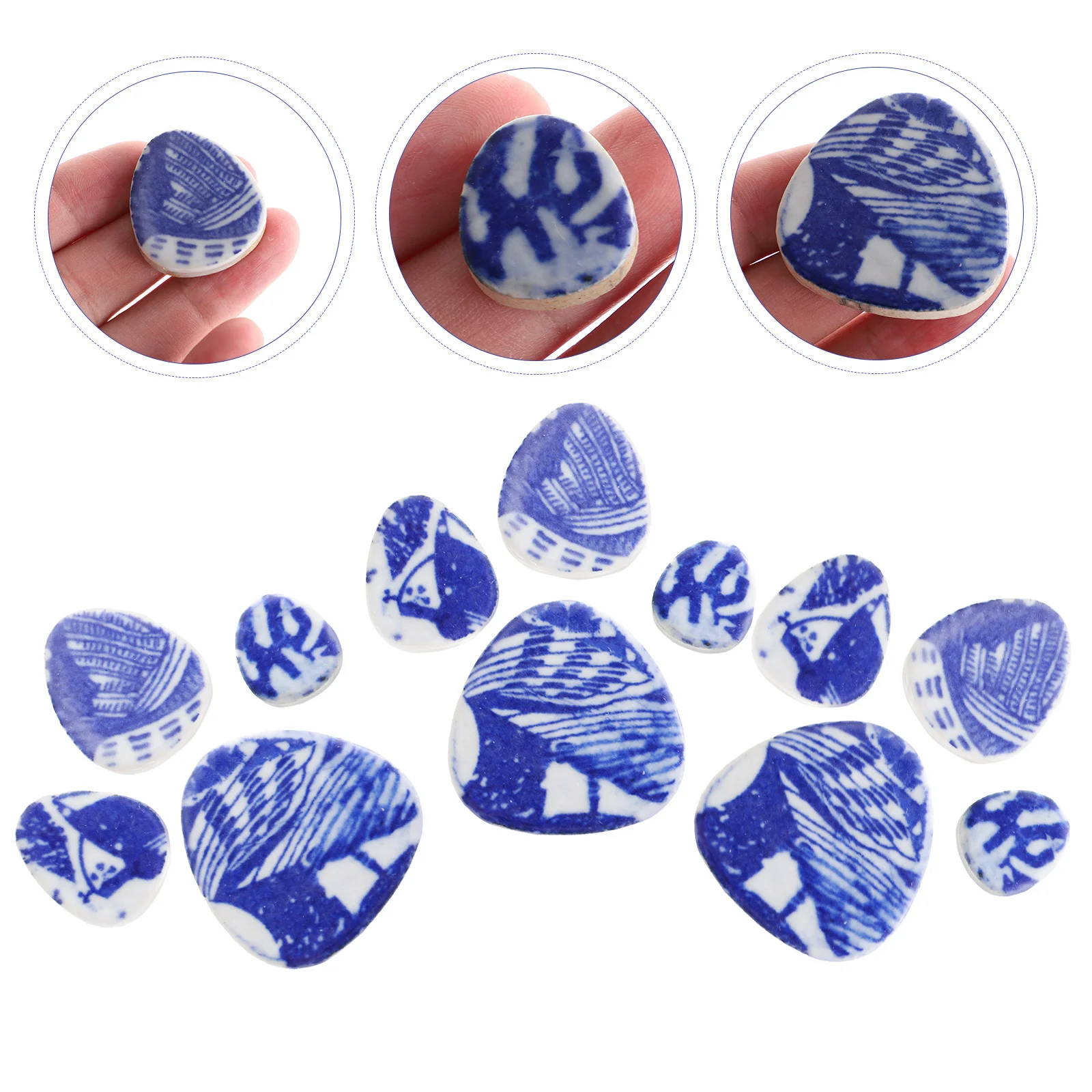 

Blue and White Porcelain Mosaic Tiles Pebble Pieces Smooth Wear-Resistant Ceramic Tiles for DIY Crafts Fireplace Floor