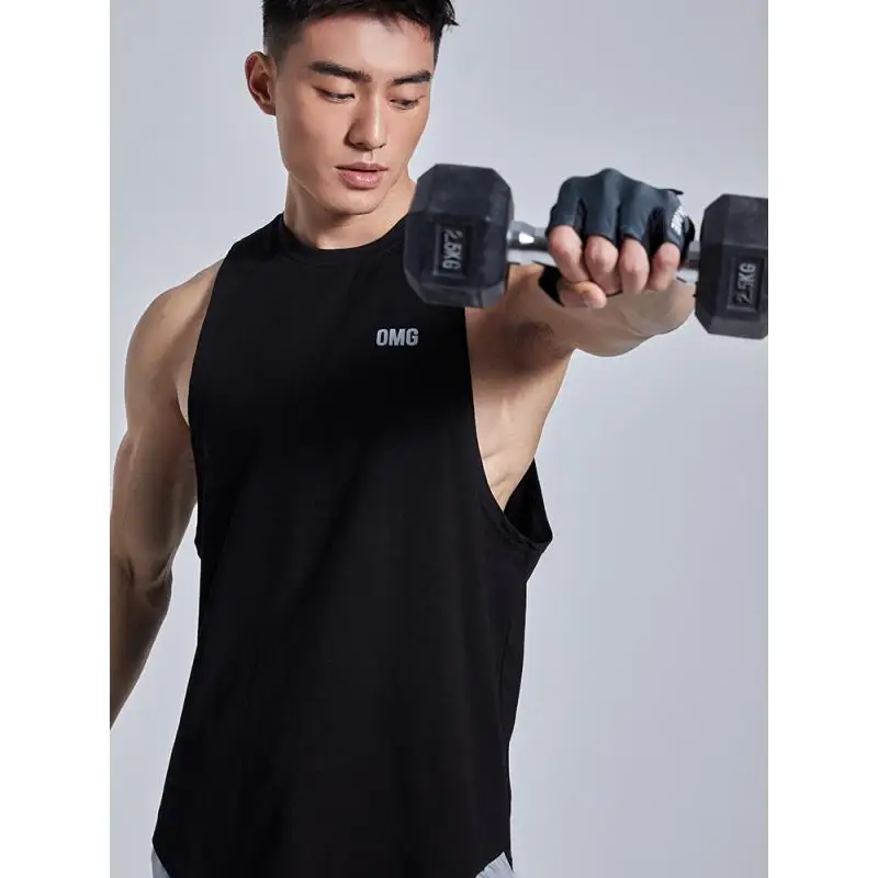 OMG Sports Vest Pure Cotton High Elastic Sleeveless Fitness Clothes Men's Summer Running Training