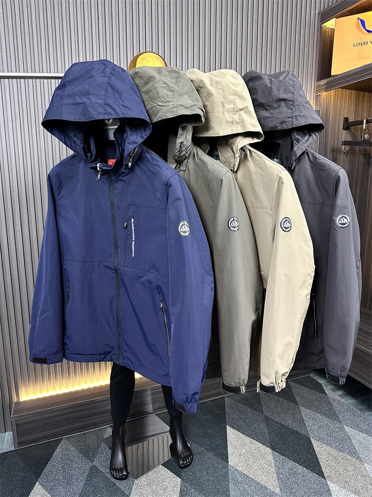 Waterproof Windproof Men's Outdoor Jacket with Hood Fashionable Urban Style Long Sleeve Loose Fit Regular Length for Daily Use
