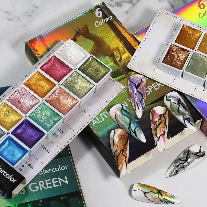 Arte Clavo Nail Art Pigment Glitter Set Solid Metal Aquarellfarbe Chrompulver Farbverlauf Marmoreffekt Schimmer Maniküre Staub