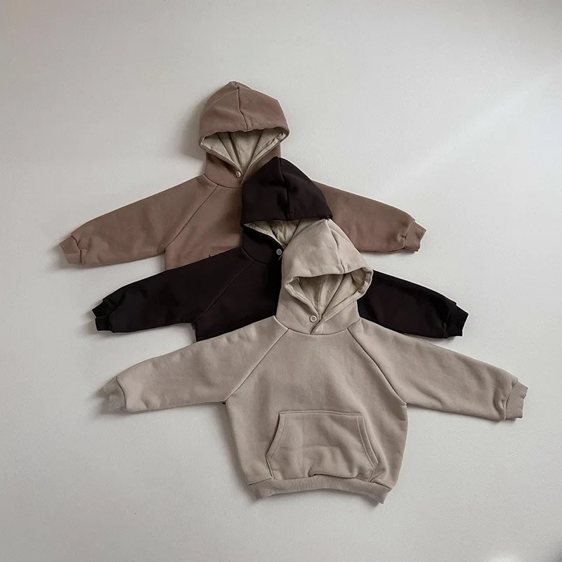 2024 Winter New Children Fleece Hooded Sweatshirt + Pants 2pcs Suit Boys Girls Plus Velvet Thick Sports Set Kids Casual Outfits