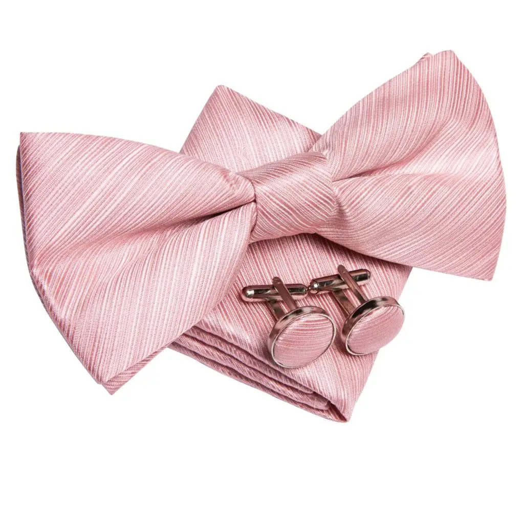 Hi-Tie Luxury Silk Mens Vests Rose Gold Pink Striped Waistcoat Necktie Bowtie Hanky Cufflinks Set Waist Jacket For Men Wedding