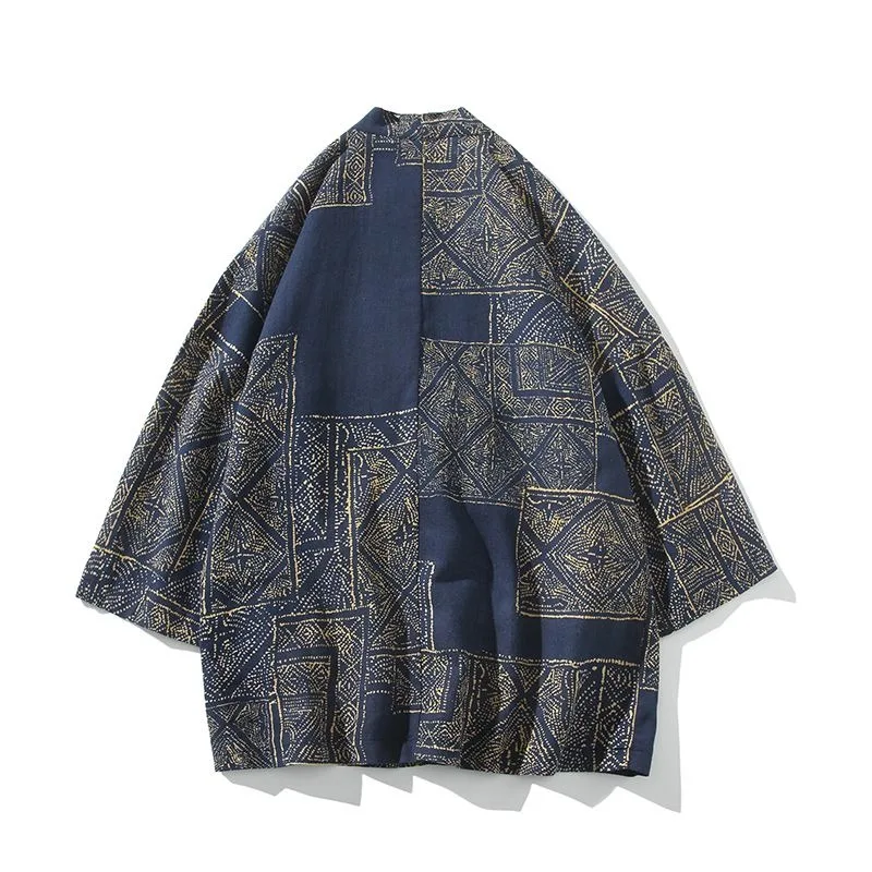 

Contrast Chinese Traditional Daoist Robe for Men Spring Cardigan Seven-quarter Sleeve Loose Casual Oversize Fashion Hanfu Coat