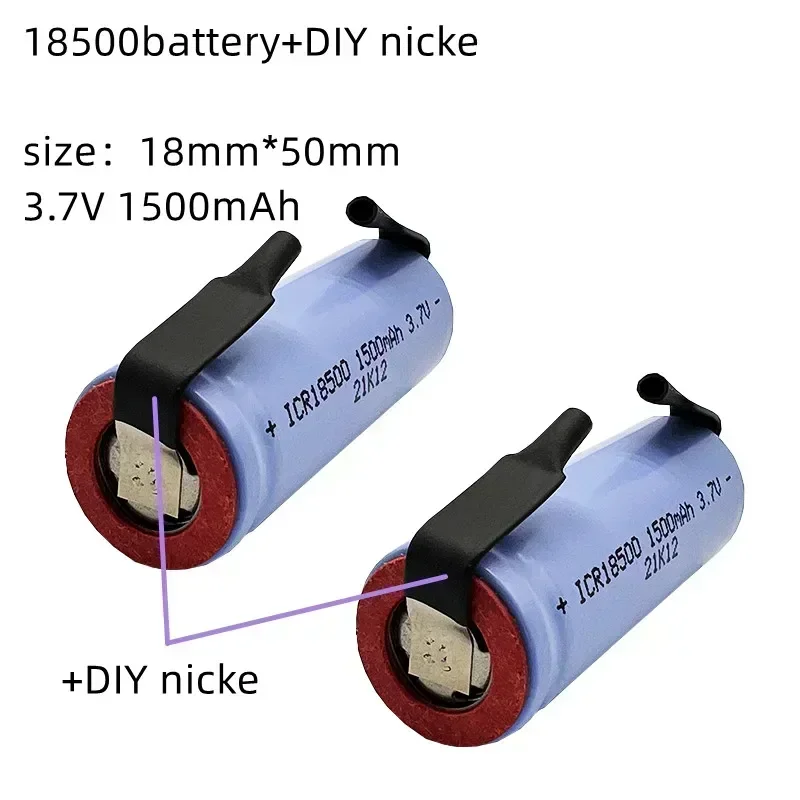 Batterie Li-Ion Rechargeable 18500, 3.7V 1500mAh, légère et de grande capacité, + feuille de Nickel à faire soi-même