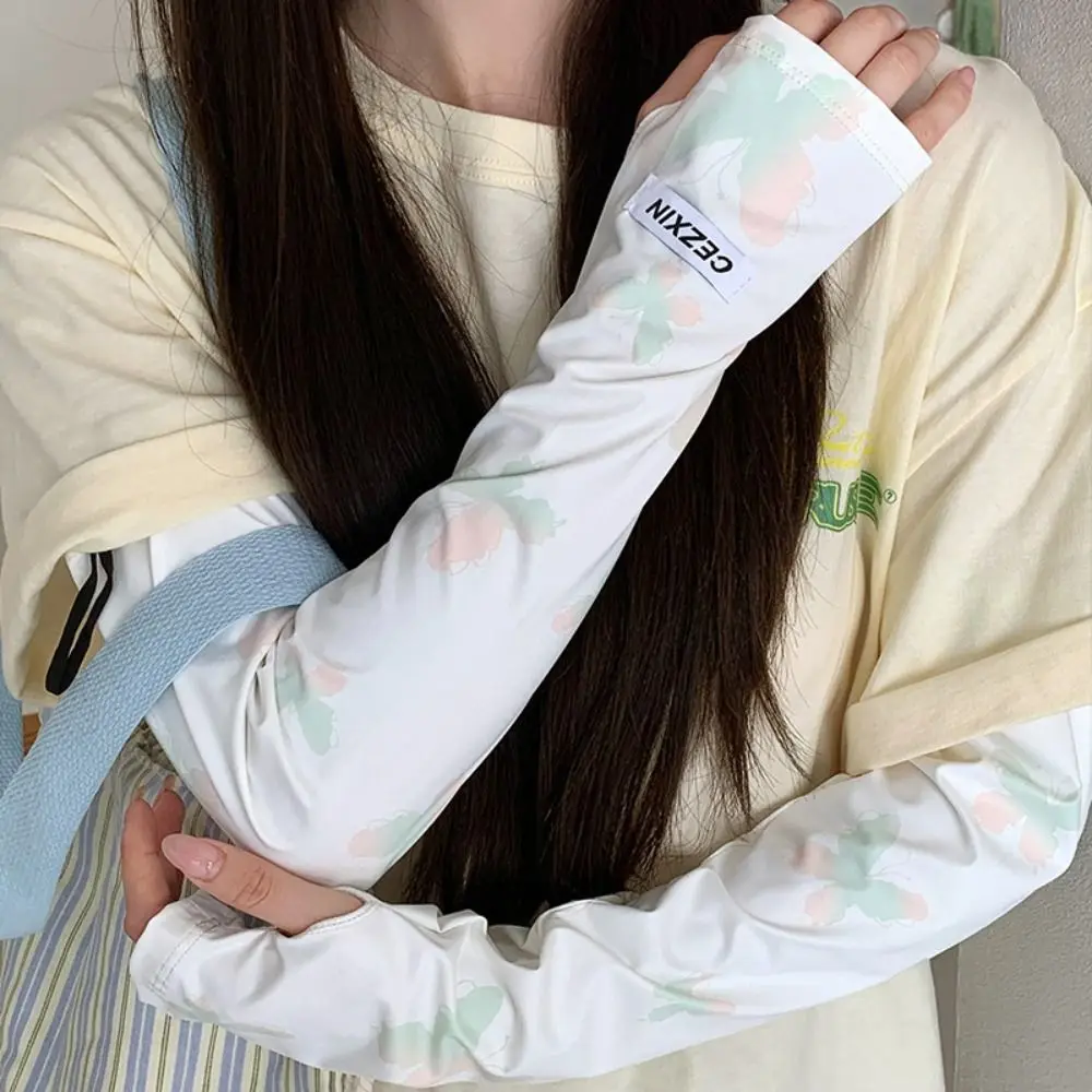 Sweet Butterfly Ice Silk Sleeves Gradient Solid Color Sunscreen Arm Sleeve Arm Cover Sun Protection Summer Long Glove Girl