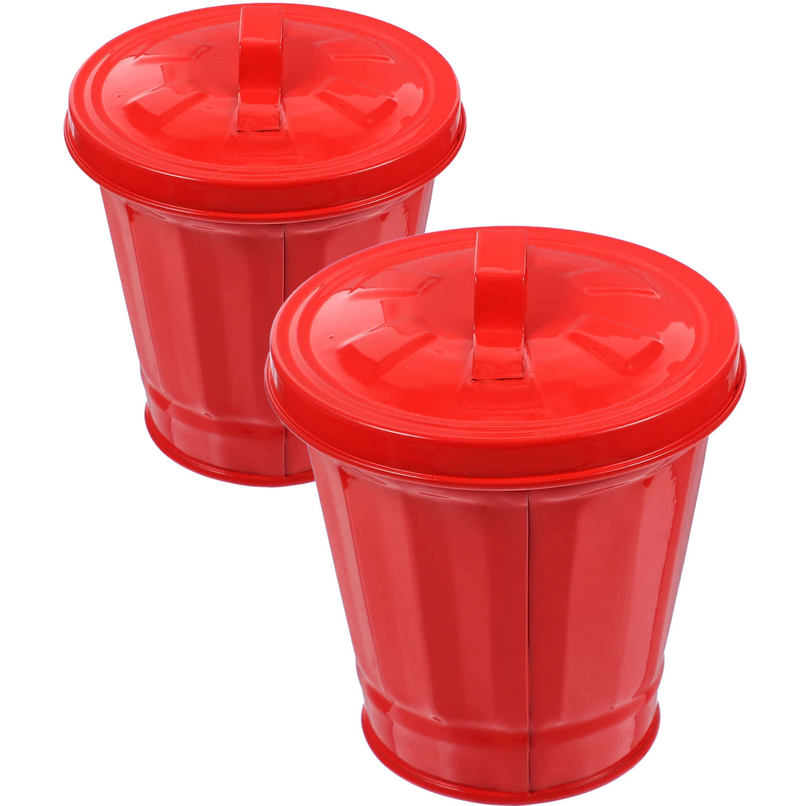 

2Pcs Silver Tin Bucket Lid Desktop Trash Can Galvanized Iron Garbage Bin Waste Storage Container Countertop Wastebasket Metal