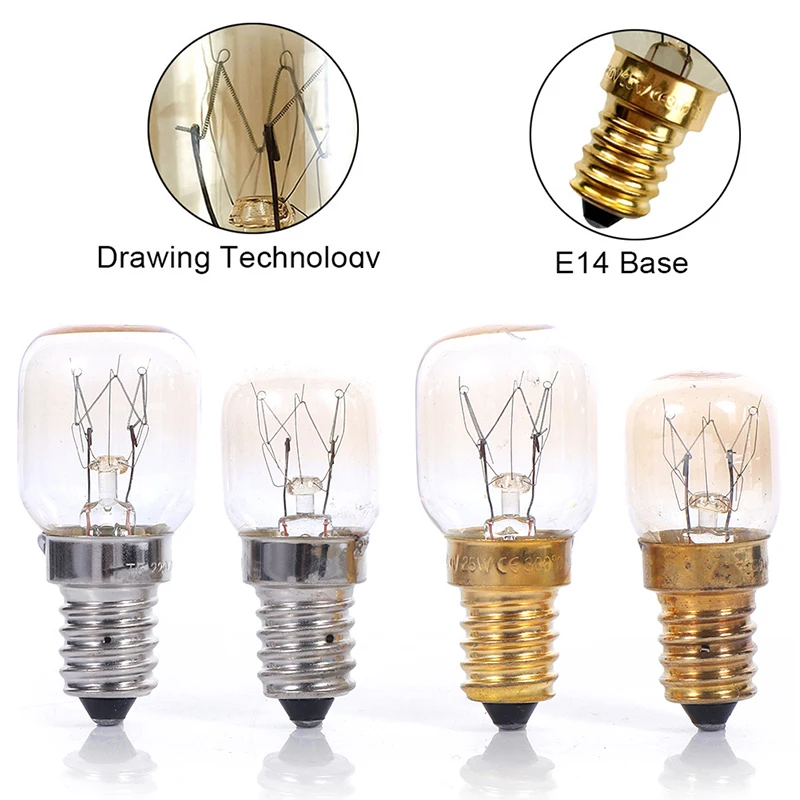 High Temperature Bulb 15W 25W E14 300 Degree Microwave Oven Light Bulbs Tungsten Filament Steamer Lamp Bulbs Salt Light Bulb