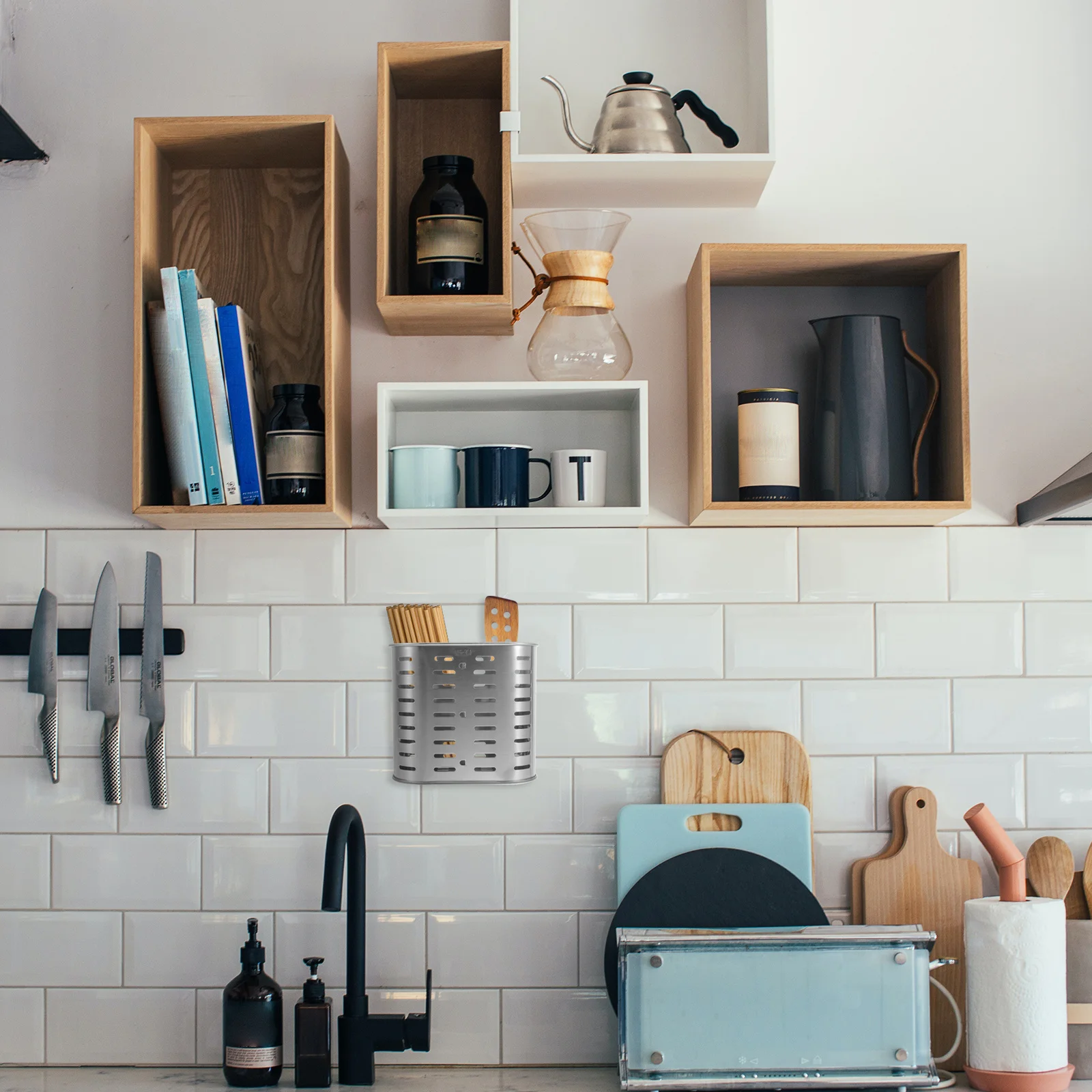 

1Pcs Stainless Steel Chopstick Drain Tableware Storage Container Fork Spoon Bucket Tableware Container