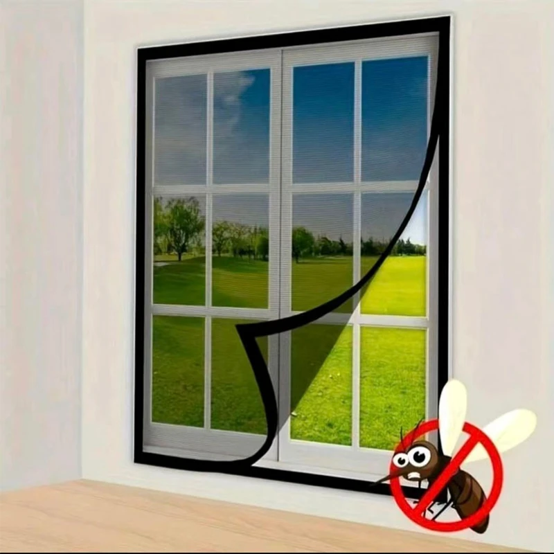Black mosquito screen window, mosquito net, self-adhesive curtain, mosquito and fly repellent, invisible mesh, customizable size