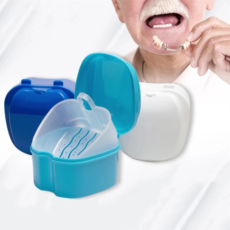 Denture Bath Box Cleaning Teeth Case Dental False Teeth Storage Box with Hanging Net Container Container Denture Boxs Container