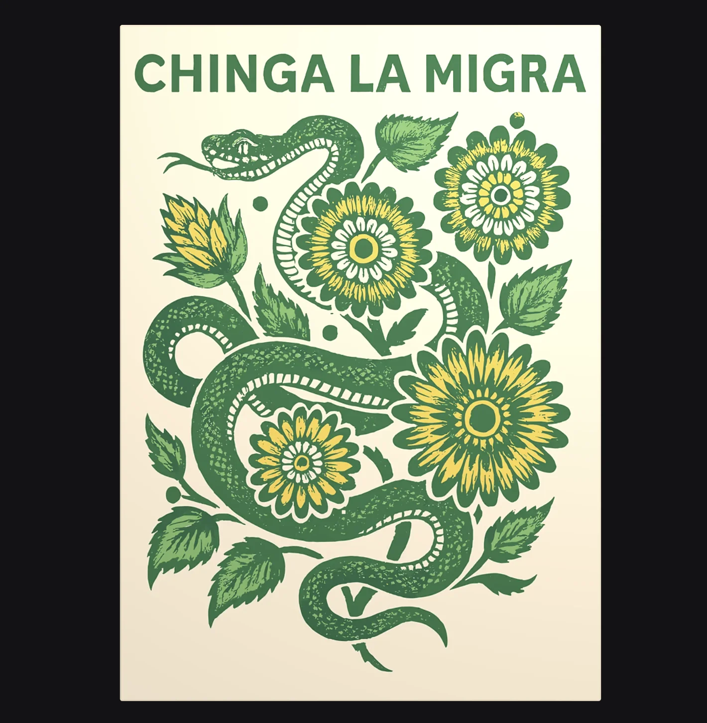 Boho Floral Snake Canvas Prints, Linocut Serpent Flower Poster, Green Botanical Wall Art for Living Room Bedroom Home Decor