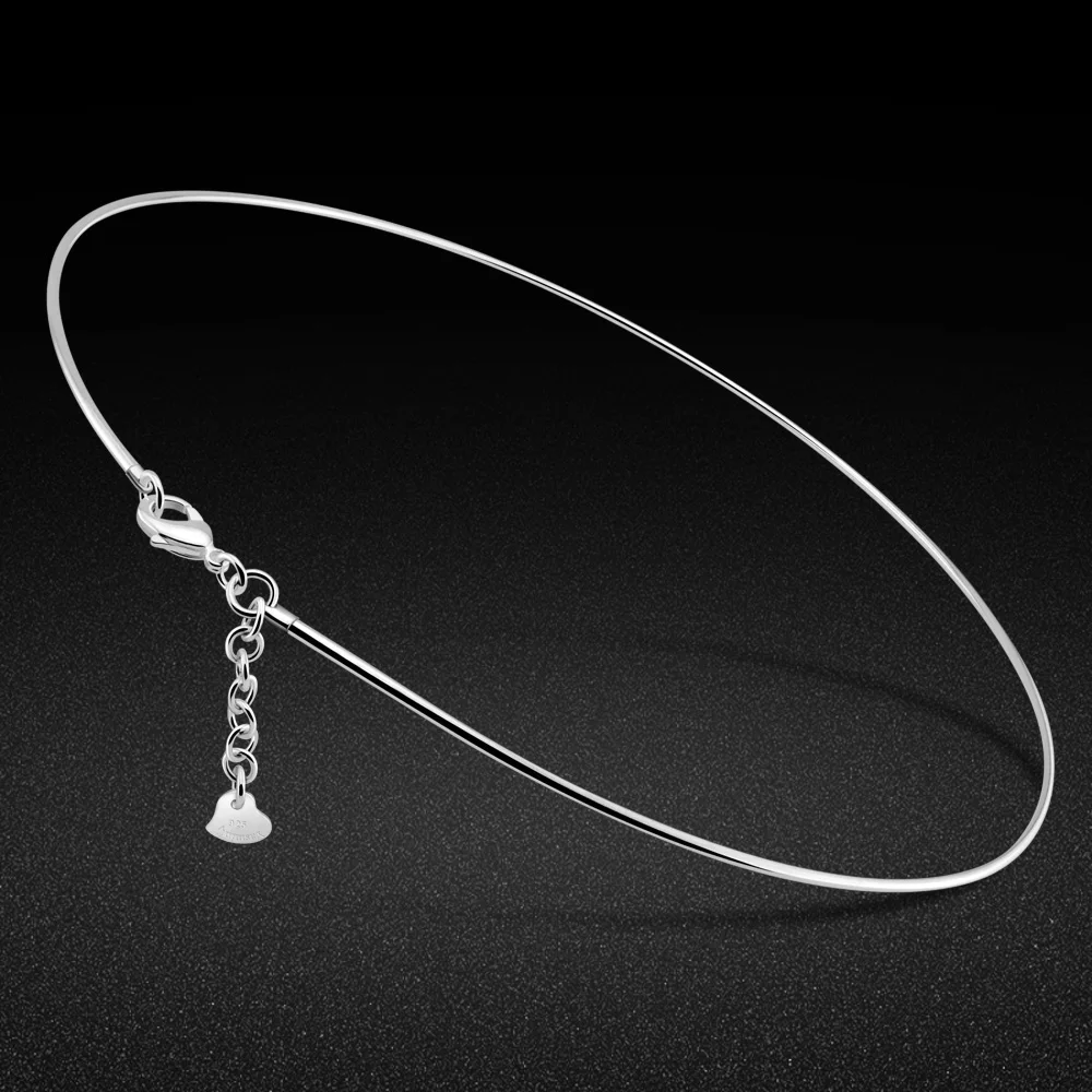 Kpop 925 Sterling Silver Choker Chain Necklace Simple Collar Necklaces for Women Men Unisex Punk Necklace Grunge Jewelry