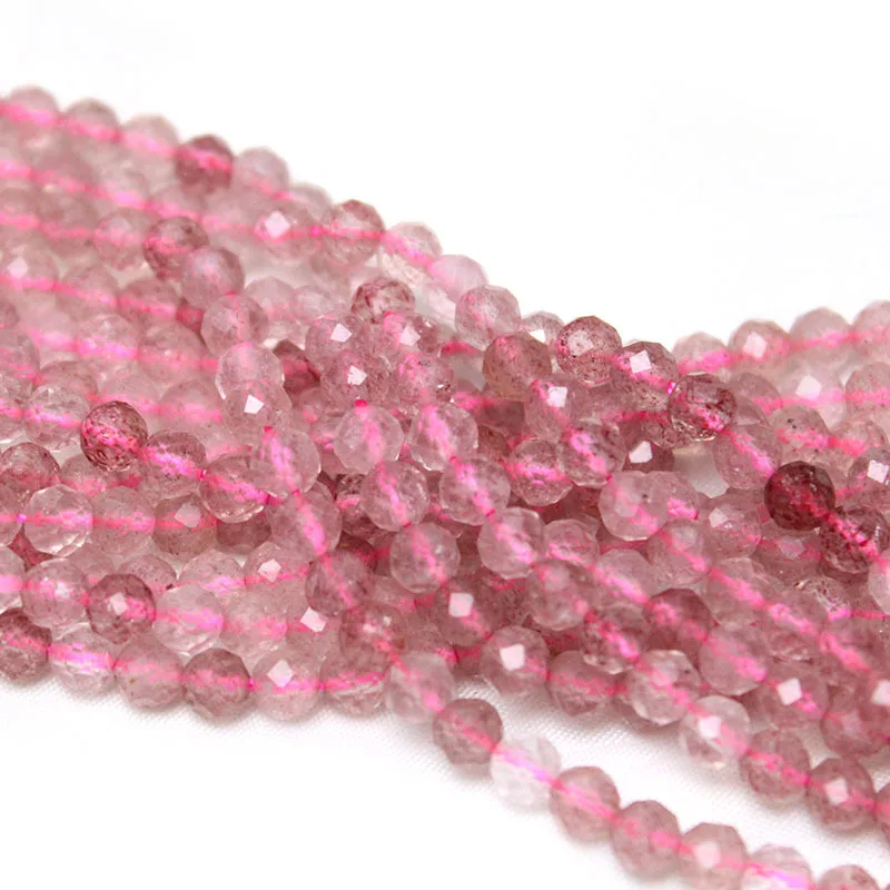 Cuentas redondas facetadas sueltas de cristal de fresa rosa de 2-4Mm, accesorios de joyería DIY, cuentas de cristal para pulsera