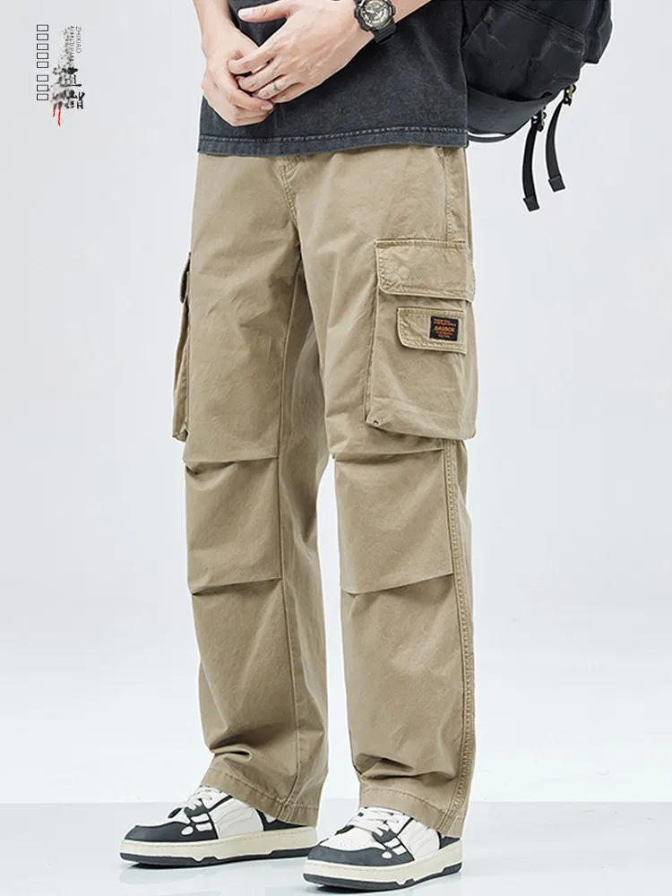 

American High Street Men's Summer Thin Retro Casual Loose Straight Leg Trousers Multi ket Workwear Pants Youth Faion
