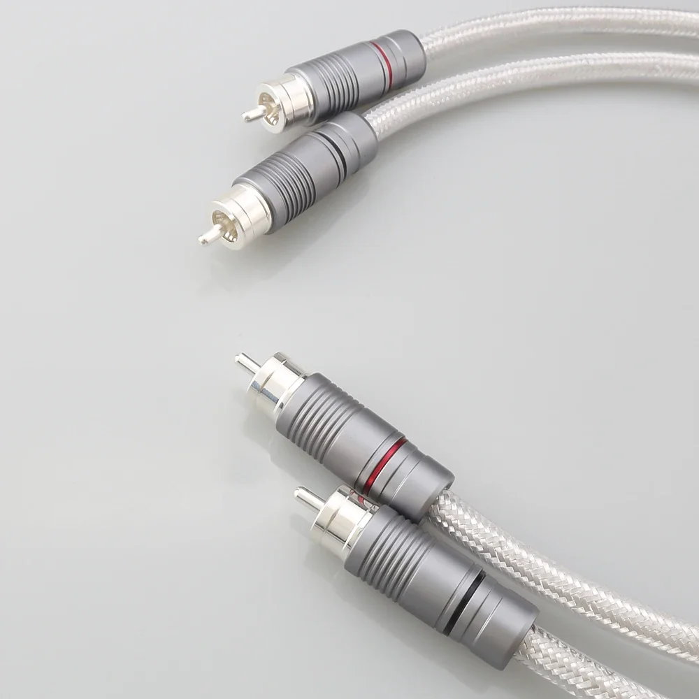 Pair Audiocrast IC102AG 99.998% Pure Silver RCA Cable HiFi Audio Interconnect Solid PSS Core Wire Silver-Plated Plug