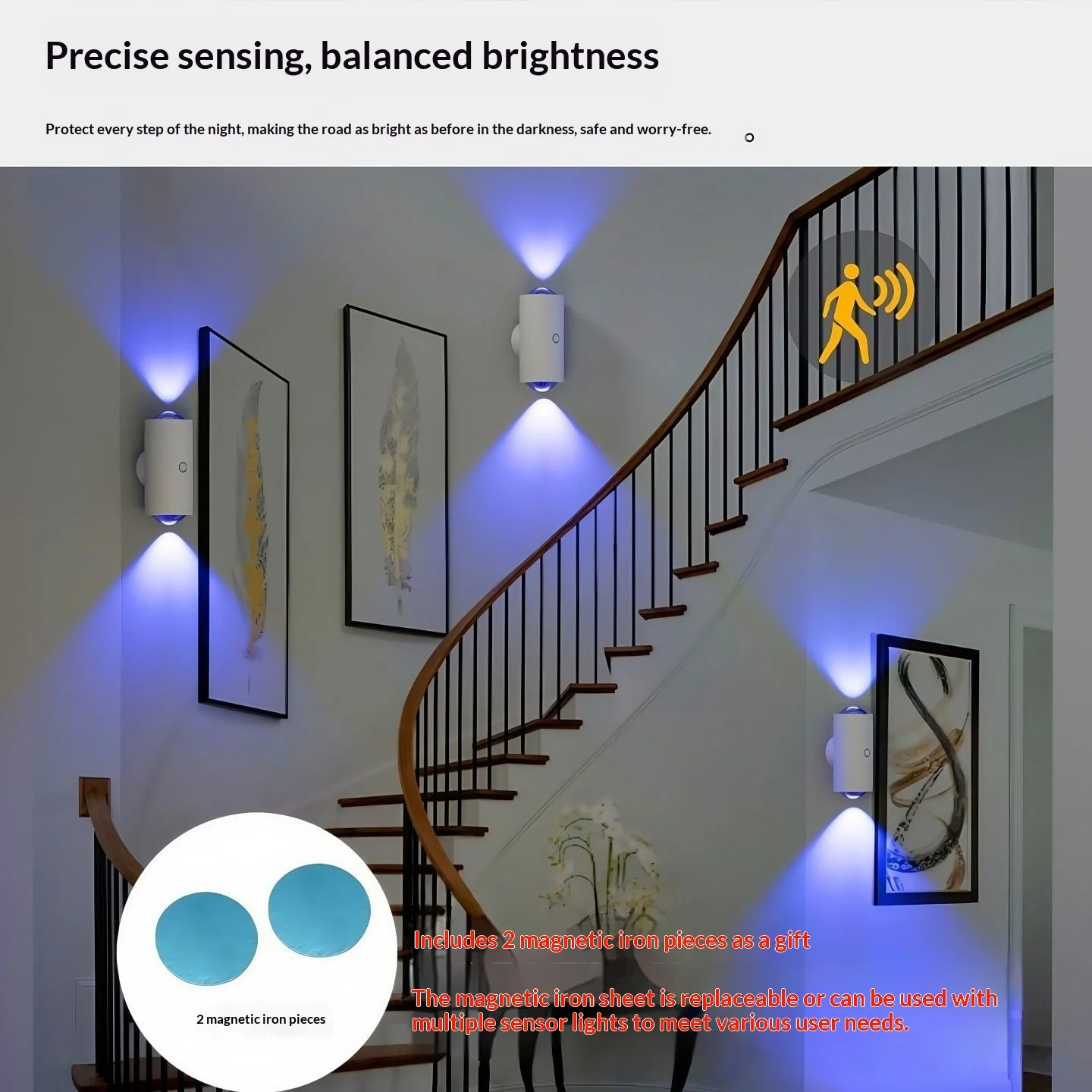 

Двухголовочный настенный светильник с датчиком движения для спальни, прикроватной зоны, прихожей, коридора, лестницы, атмосферное освещение