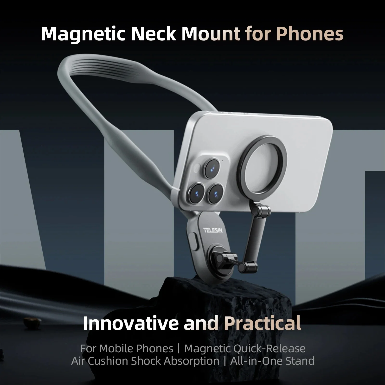 TELESIN-Support de cou magnétique en silicone, support à dégagement rapide pour Smartphones, iPhone 11, 12, 13, 14, 15, Android, accessoire Samsung