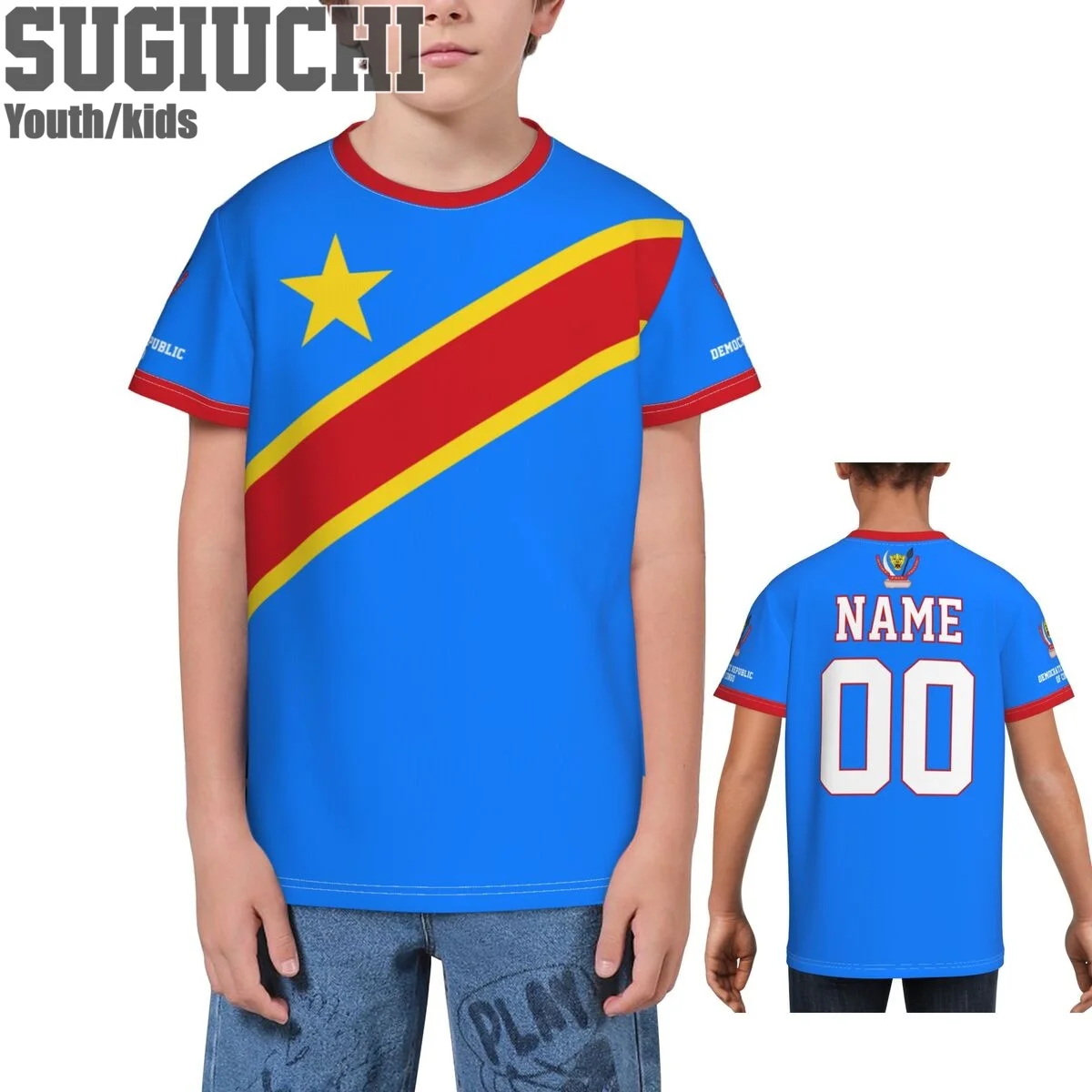Custom Name Number Democratic Republic Of Congo Emblem Flag 3D T-shirts Kids Youth Boy/Girl Tees For Soccer Football Fans