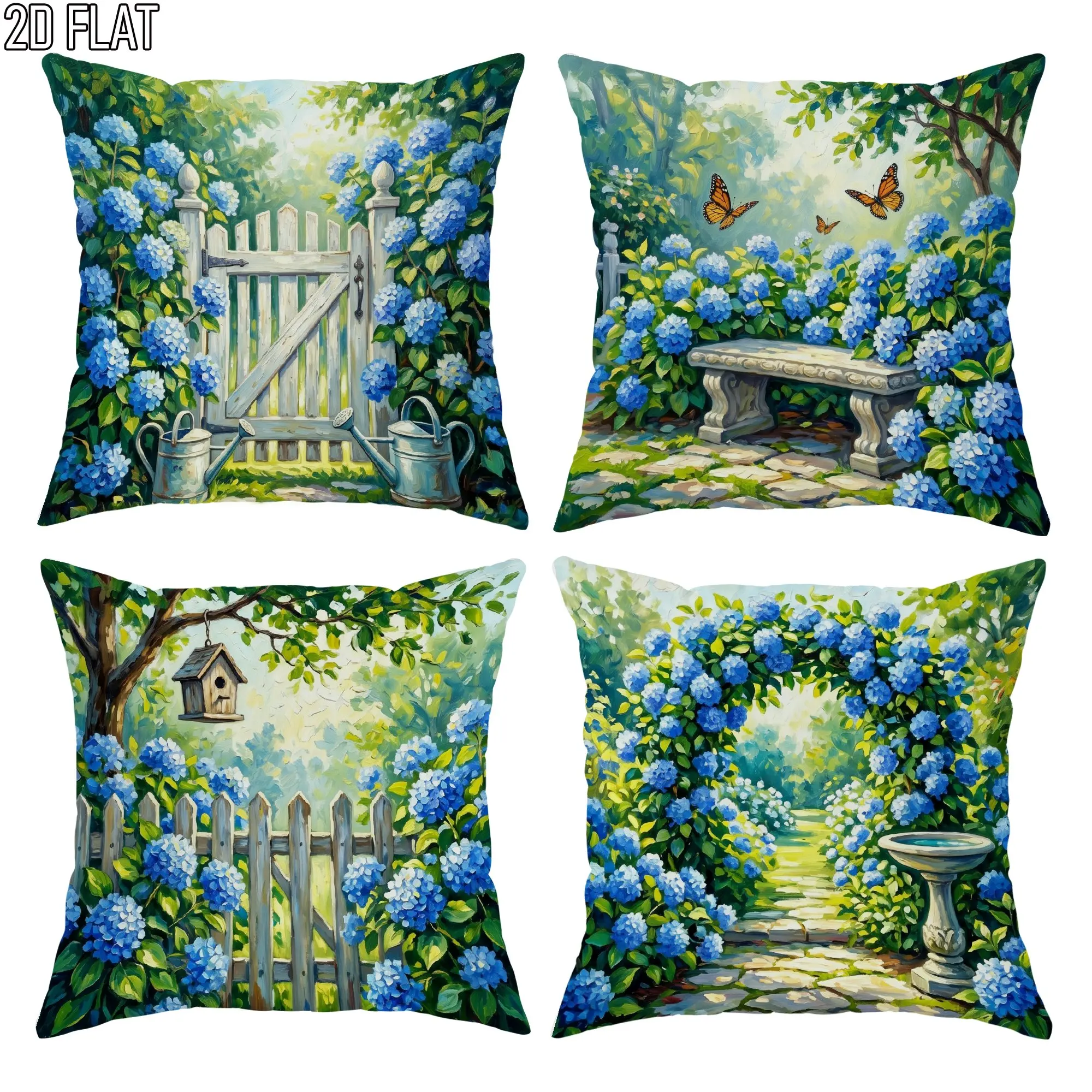 Elegant Blue Hydrangea Floral Pattern Pillowcase Throw Cushion Cover Cottage Garden Spring Decor Art Print