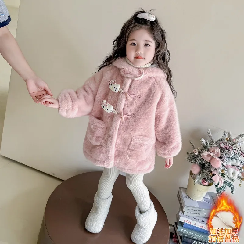 

Kawaii Hello Kitty Sanrio Children Cute Cartoon Comfortable Warm Jacket Plush Coat Add Cotton Blouse Christmas Gifts for Kids