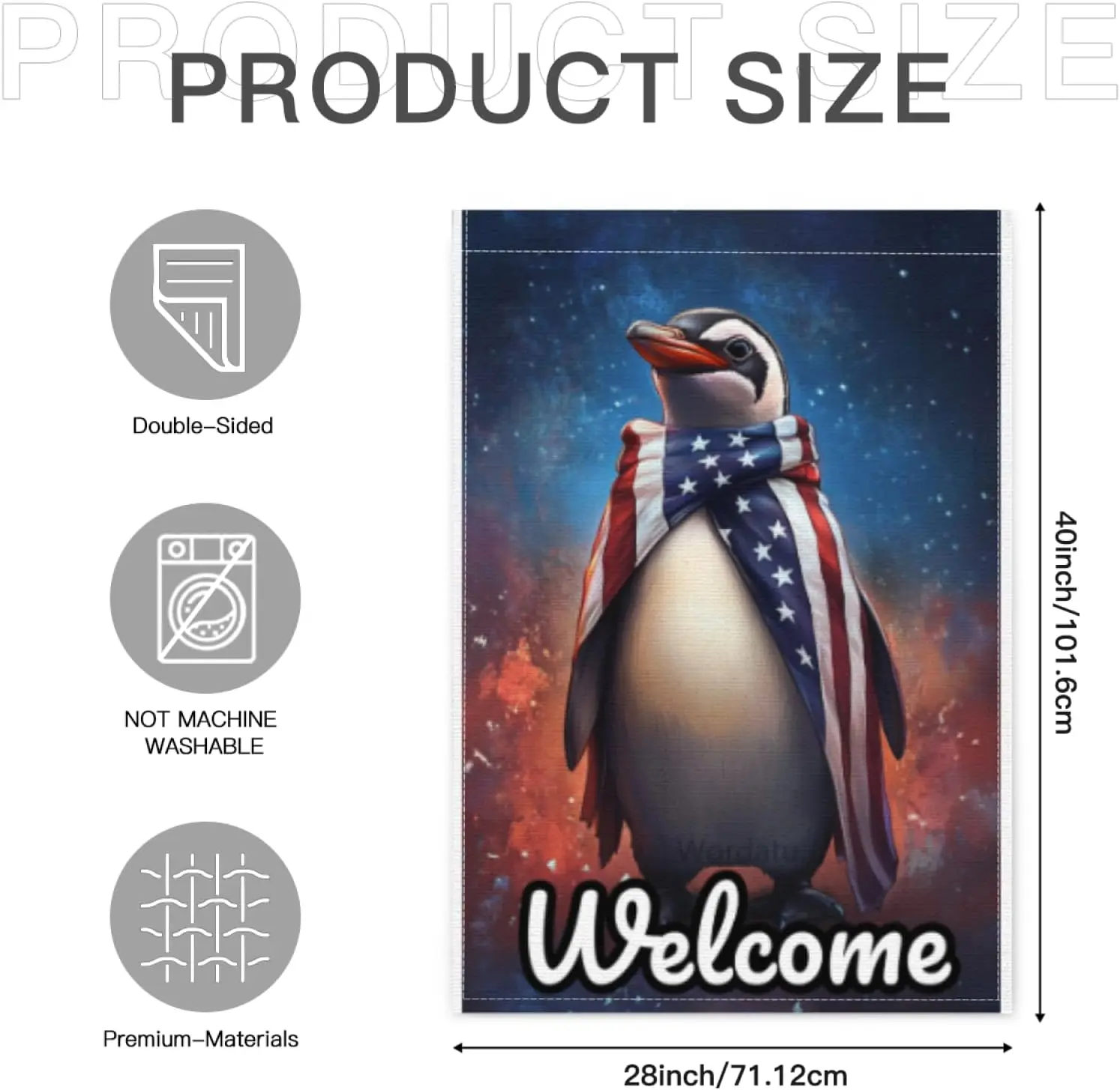 Hello Patriotic Flag Garden Flag 28x40 Double Sided Vertical Burlap, Penguin for Seasonal Outside Outdoor Decoration (6756) ZZM