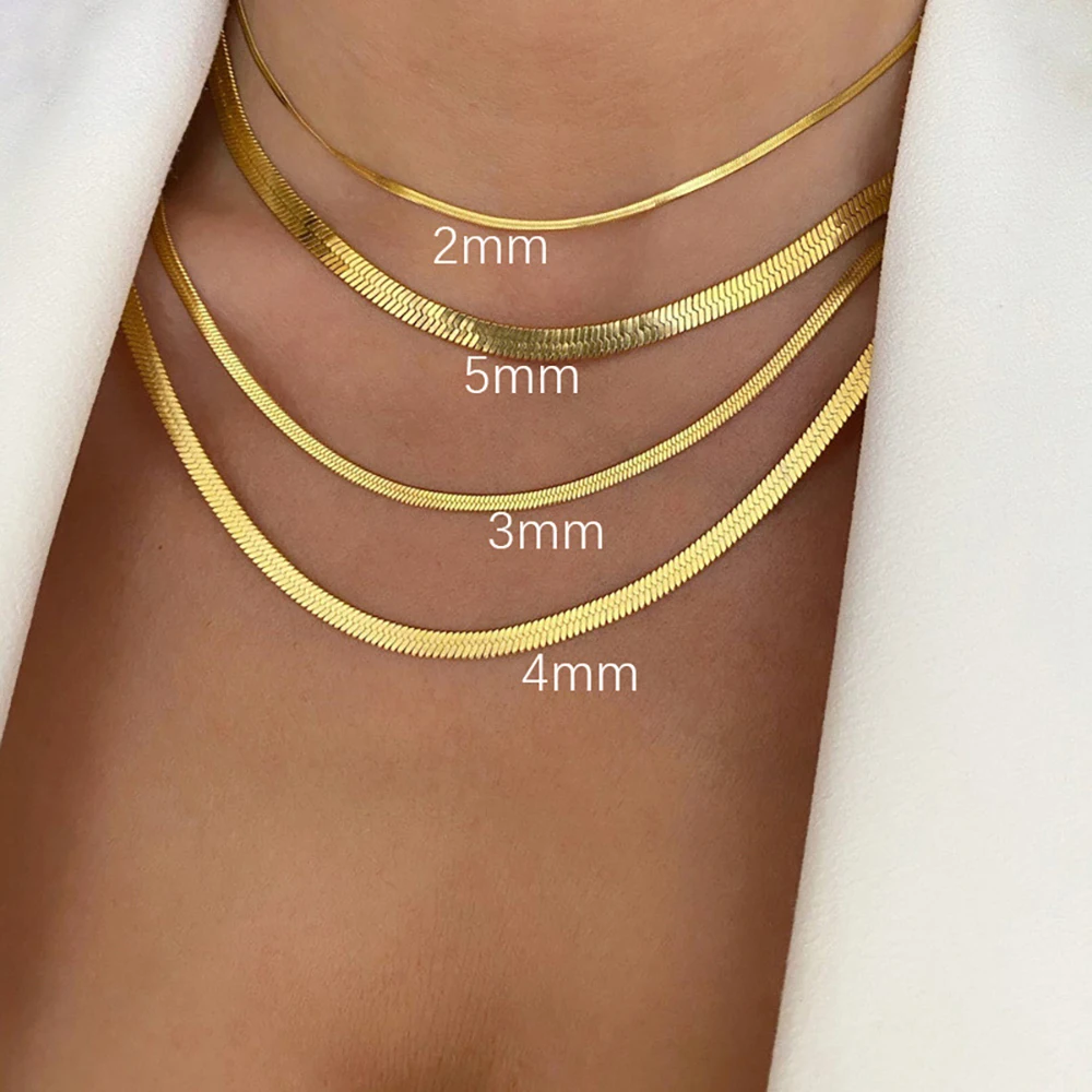 Vintage Edelstahl Schlangenkette Frauen Halskette Halsband Fischgrätenmuster Gold Farbe Kette Halskette Heiße Mode Unisex Schmuck