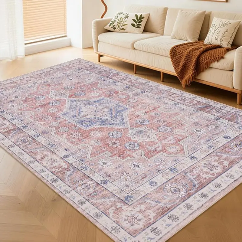 VIKAMA Living Room Rug Vintage Floral Print Anti Slip Area Carpet for Floor Sofa Home Decor Cozy Comfortable Rug for Bedroom