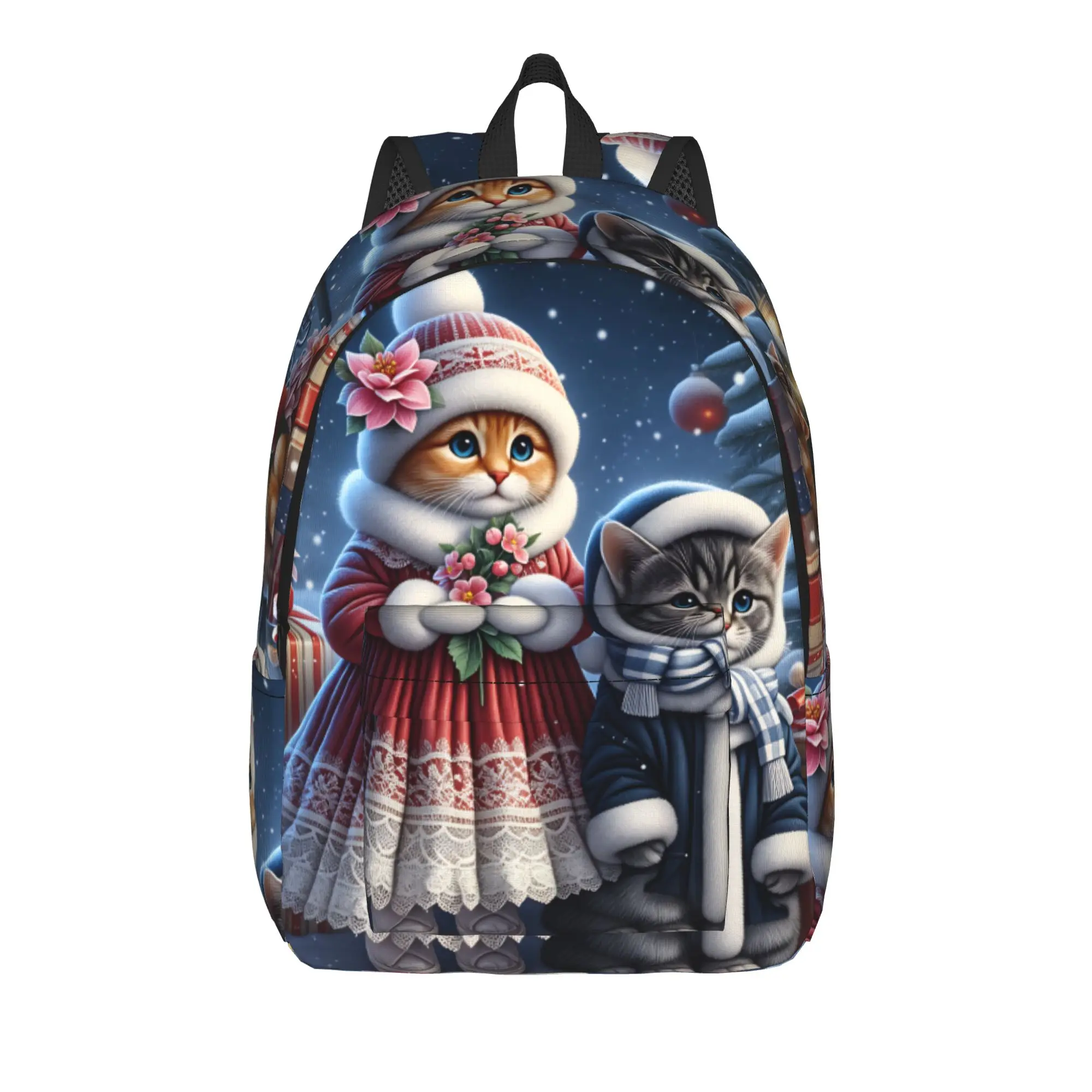 Christmas Cats  Adorable Kittens in Festive Backpack  Female Polyester Backpacks Lightweight Stylish High School Bags Rucksack