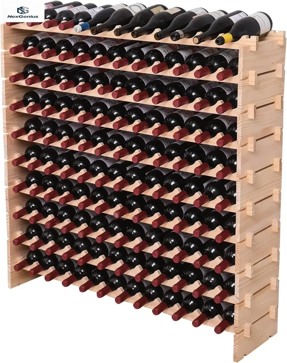 Wood Stackable Storage Modular Wine Rack Cabinet 120 Bottle Freestanding Floor Wine Bottle Holder Display Shelves