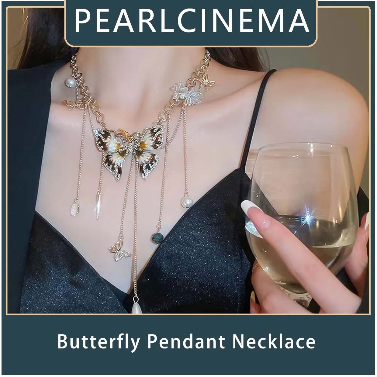 

PEARLCINEMA Ожерелье с подвеской в виде белой бабочки Aurora, инкрустированное бриллиантами - элегантное ювелирное изделие с позолотой 18 карат, свадебный подарок для нее