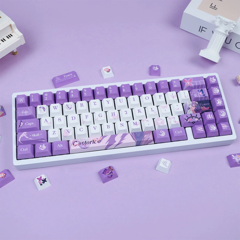 Honkai:Star Rail Cherry Keycap Castorice Cyrene Theme Mechanical Keyboard Game Anime Peripheral Keycap PBT Five Side Sublimation