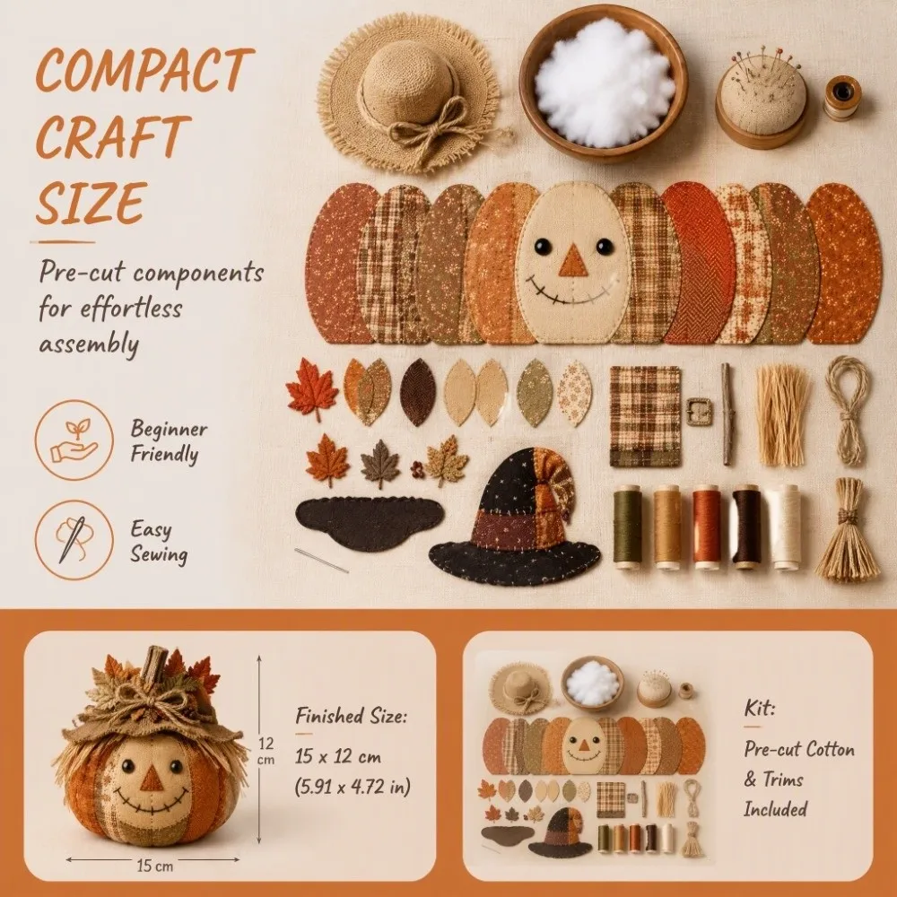 Vintage Style Patchwork Pumpkin Fabric Kit Floral Fabric Handmade Fabric Pumpkin Ornaments Scarecrow Themed Witch Themed Fabric
